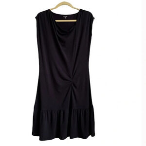 Garnet Hill Easy Tee Ruched Ruffle shirt dress black. Medium